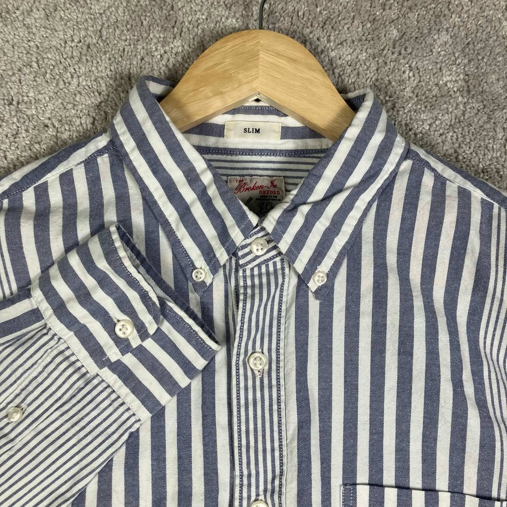 JCrew Broken-In Oxford Shirt Men's Large Blue White Stripe Slim Fit Button Down - Picture 1 of 14